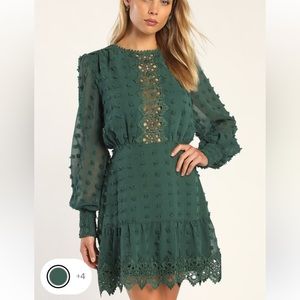 NWOT Lulus Lust or Love Emerald Green Embroidered Lace Long Sleeve Dress